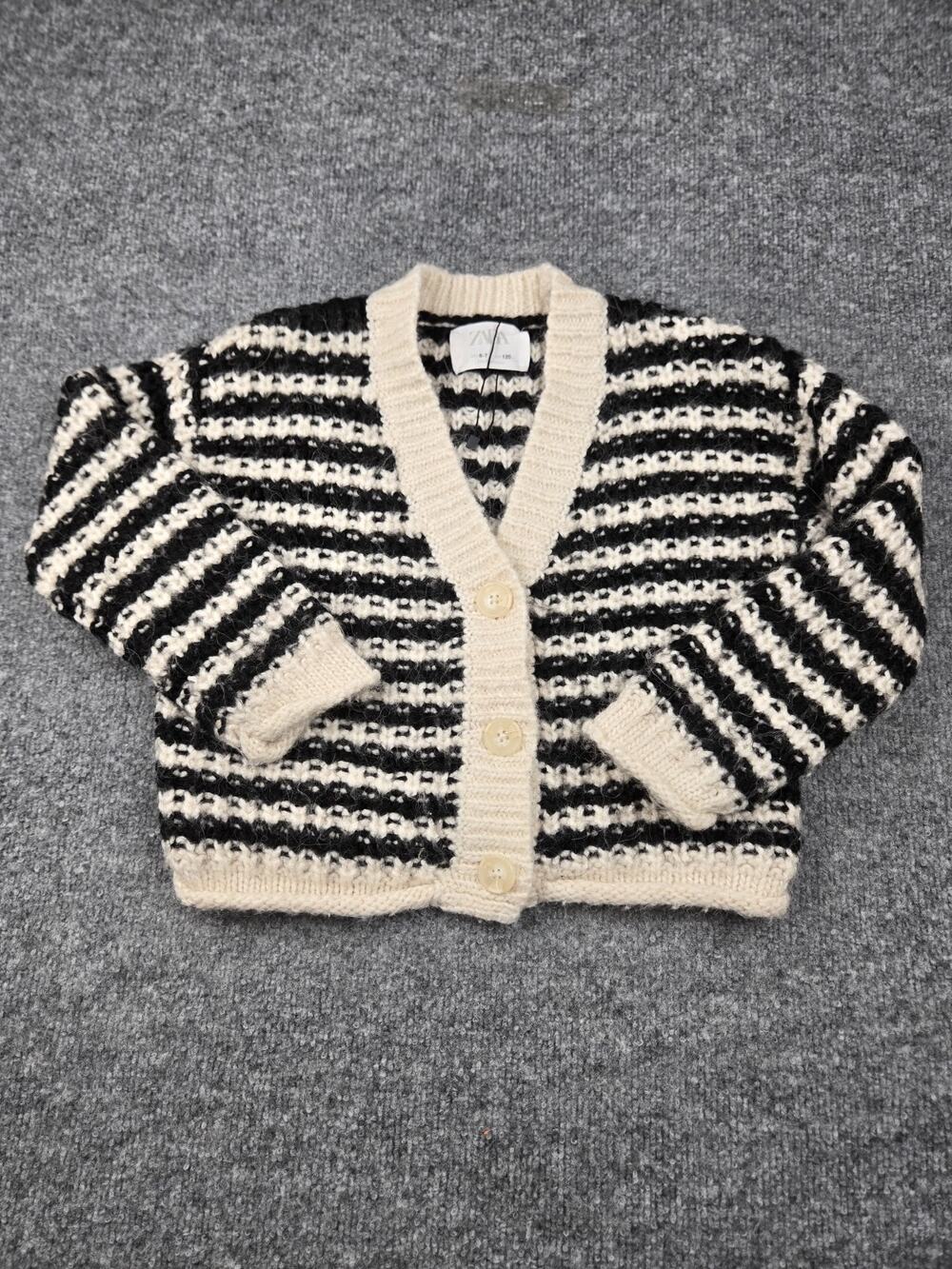 Zara Girls Chunky Striped Wool Alpaca Blend Cardigan Sweater Size 6/7 #1047